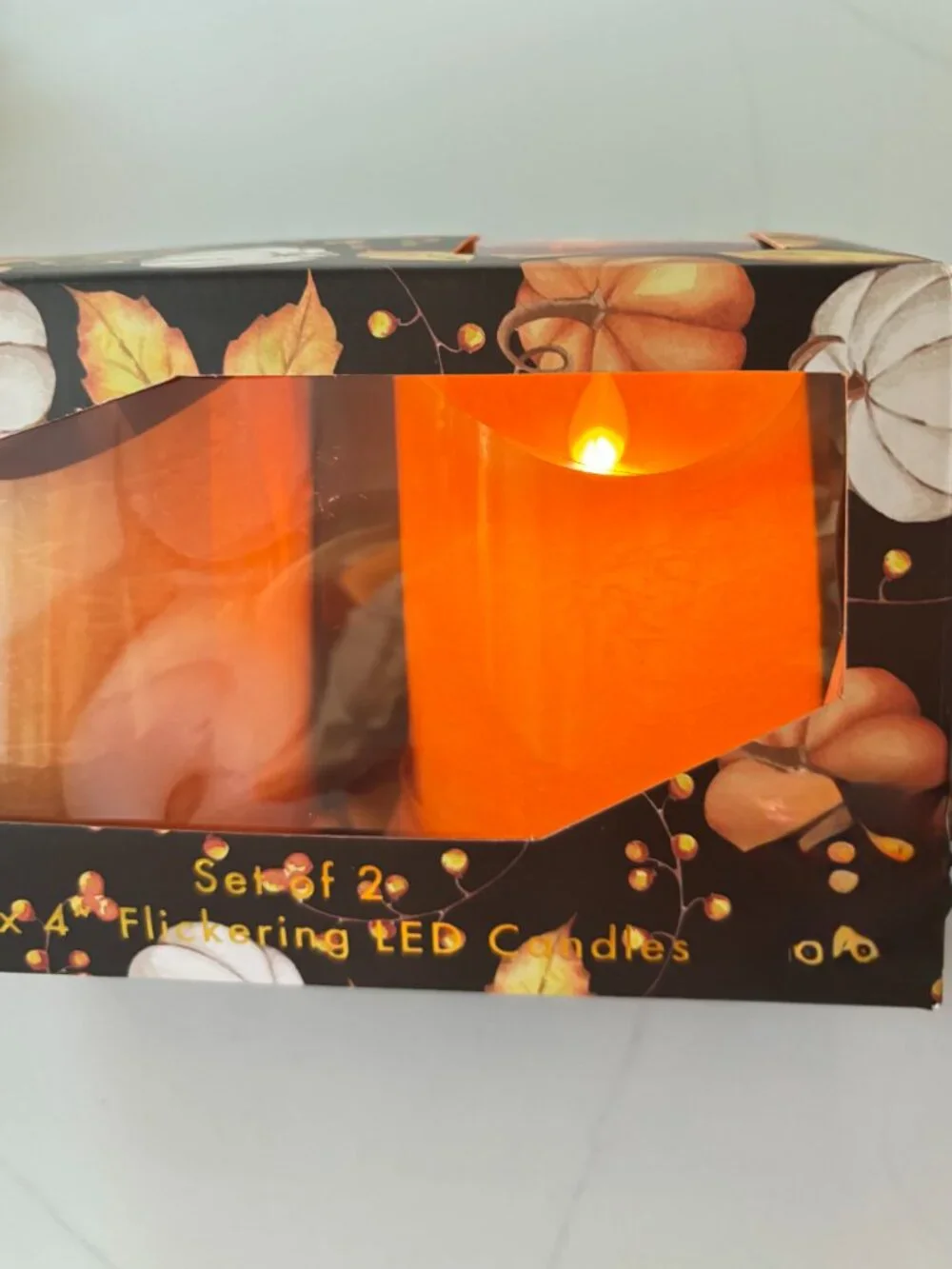 Flickering LED Candles MG Studio Real Orange Wax Pillars Flameless w Timer NEW